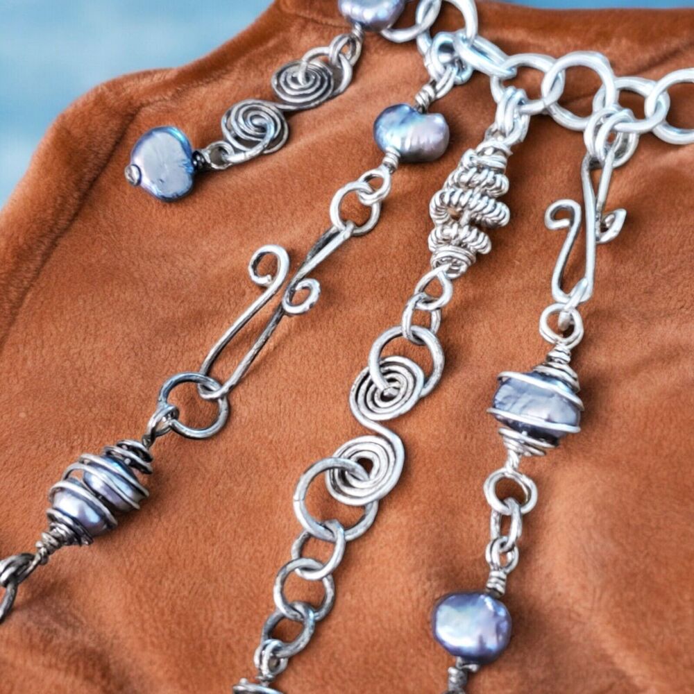Handmade Sterling Silver and Tahitian Pearl Necklace
